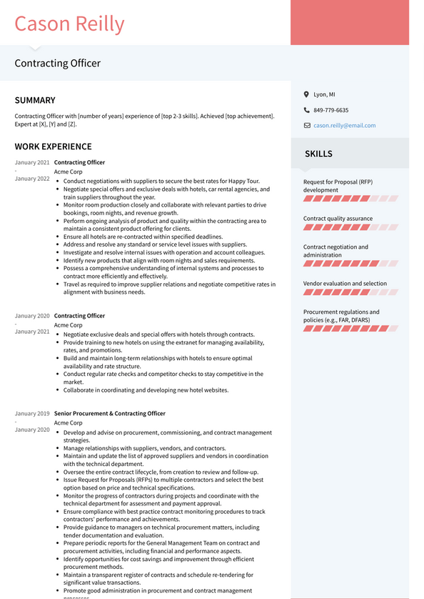 Contracting Officer Resume Examples and Templates