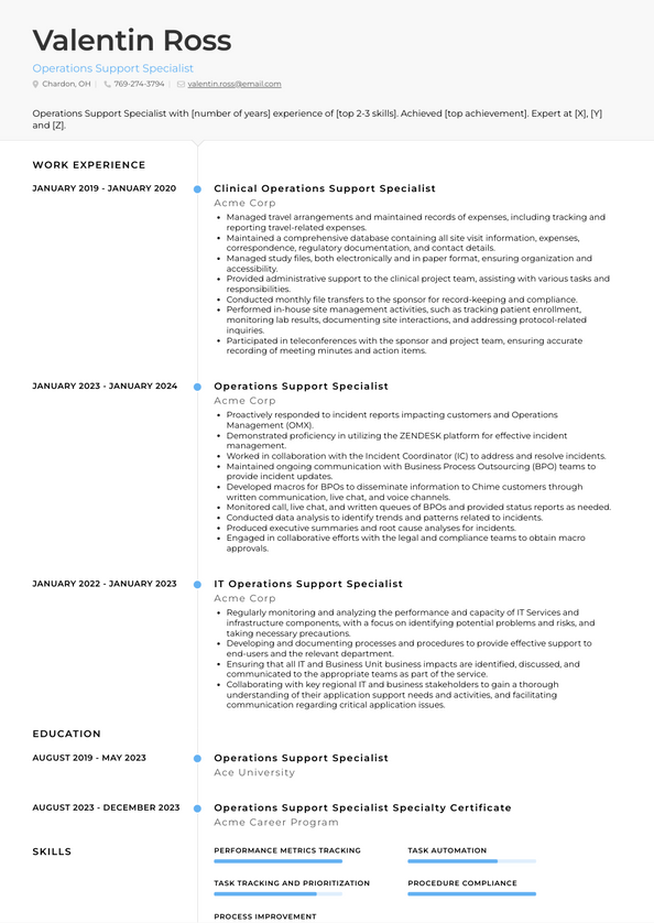 Operations Support Specialist Resume Examples and Templates