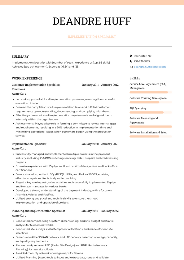 Implementation Specialist Resume Examples and Templates