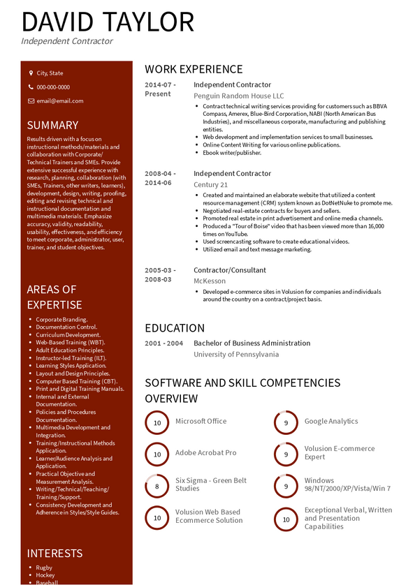 Independent Contractor Resume Samples and Templates | VisualCV