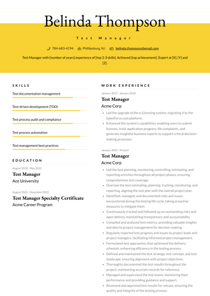 Test Manager Resume Sample and Template