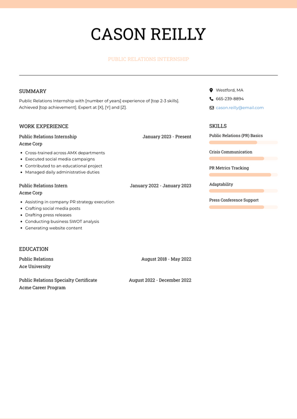 Public Relations Internship Resume Examples and Templates