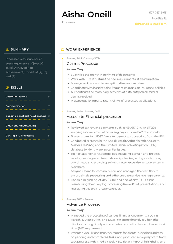 Processor Resume Examples and Templates