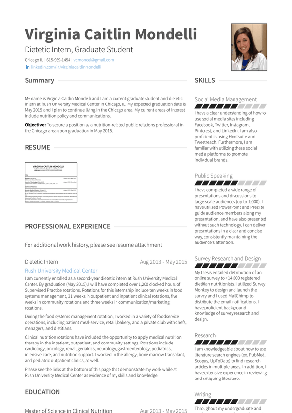 Dietetic Intern Resume Samples and Templates VisualCV
