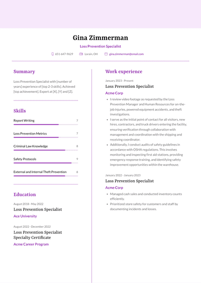 Loss Prevention Specialist Resume Examples And Templates