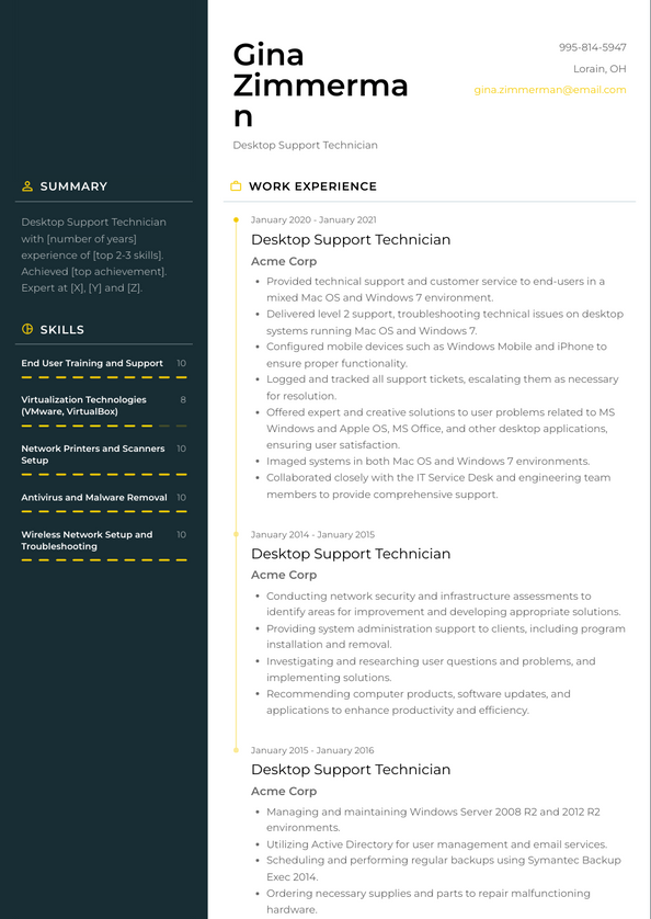 Desktop Support Technician Resume Examples and Templates