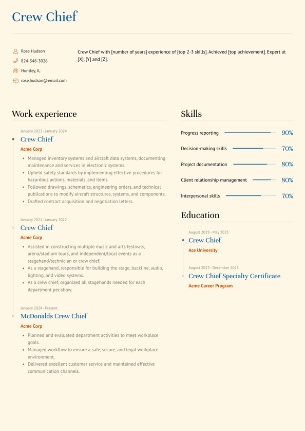 Crew Chief Resume Examples and Templates