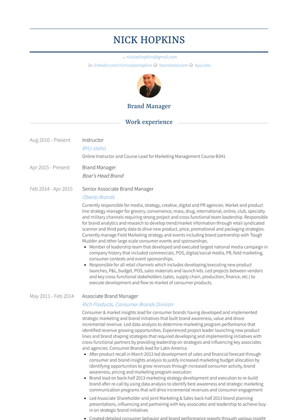 Brand Manager Resume Samples and Templates | VisualCV