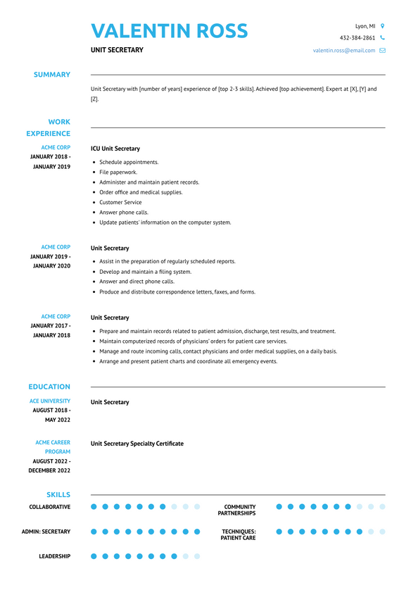 unit-secretary-resume-examples-and-templates