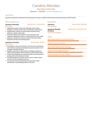 Operations Internship Resume Sample and Template