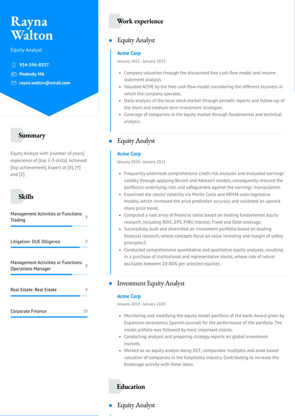 3+ Equity Analyst Resume Examples and Templates