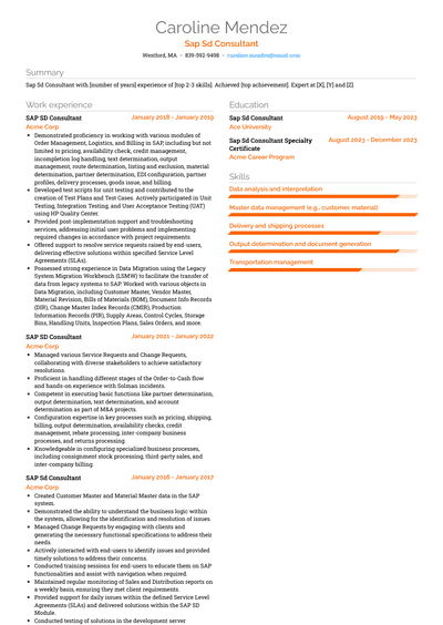 Sap Sd Consultant Resume Examples and Templates