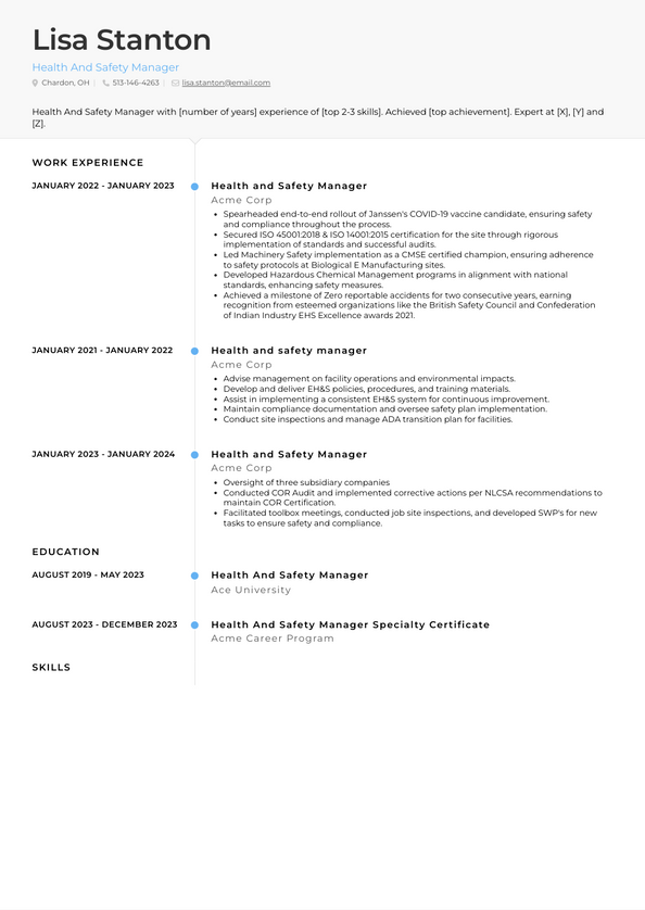 Health And Safety Manager Resume Examples and Templates