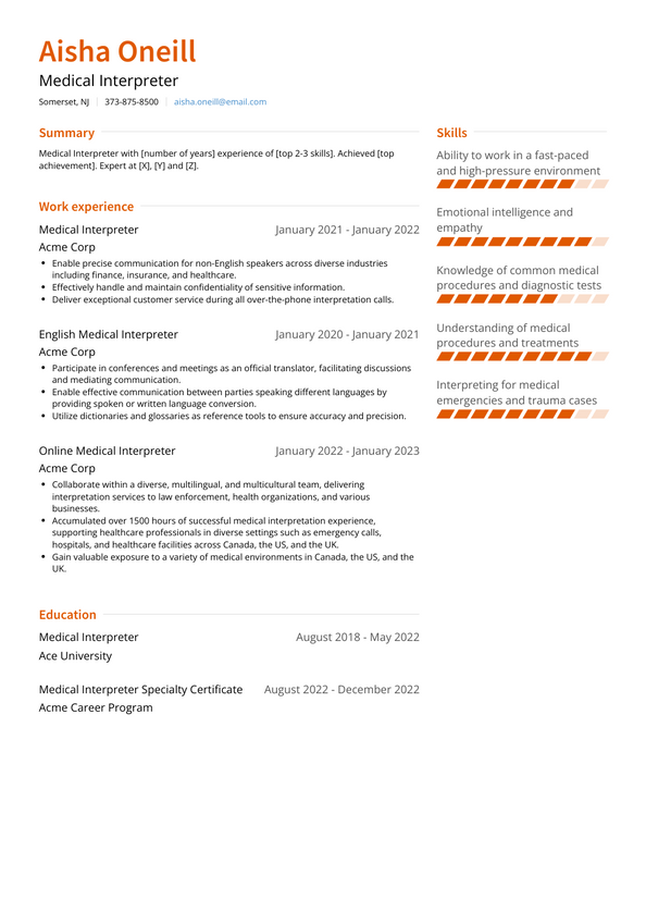 3 Medical Interpreter Resume Examples And Templates   Medical Interpreter Resume Example Slate 