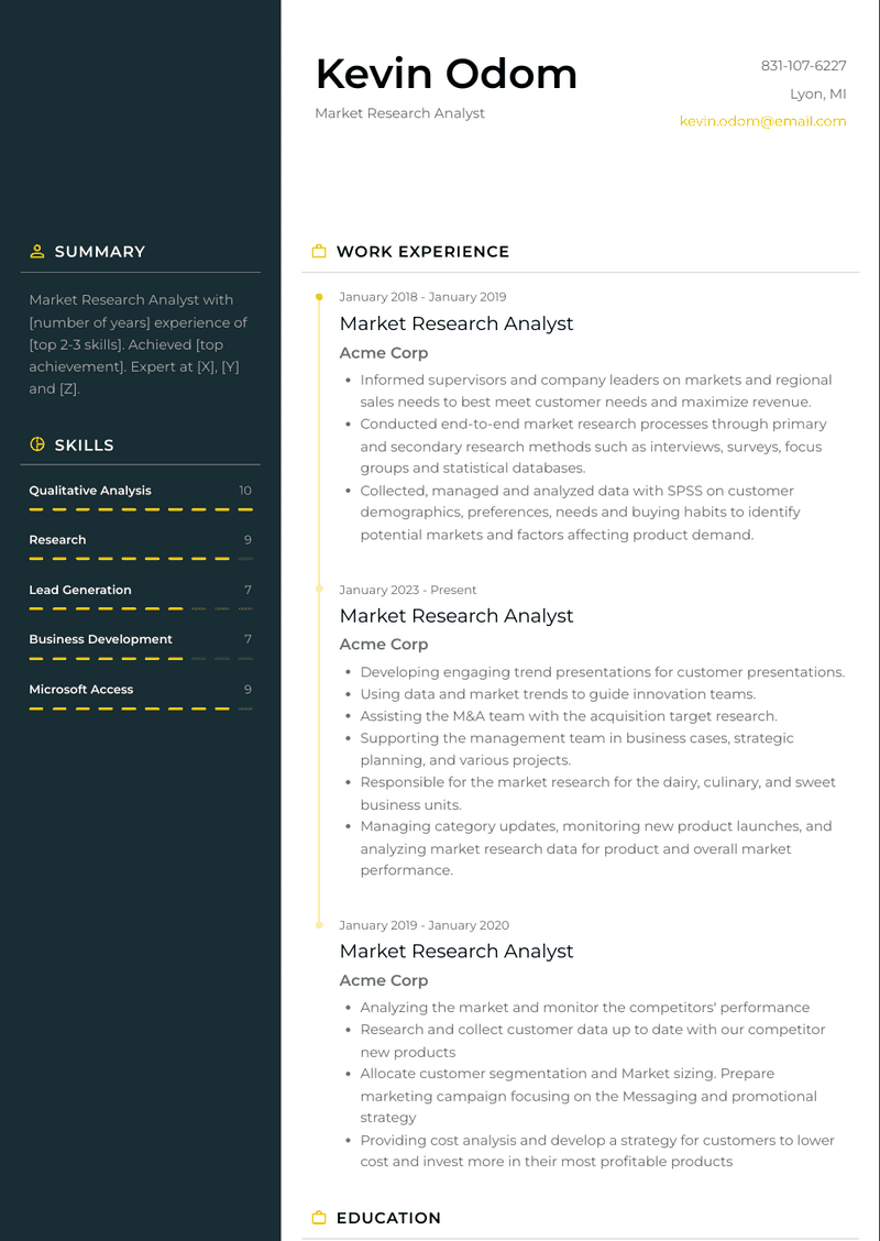 Market Research Analyst Resume Examples and Templates