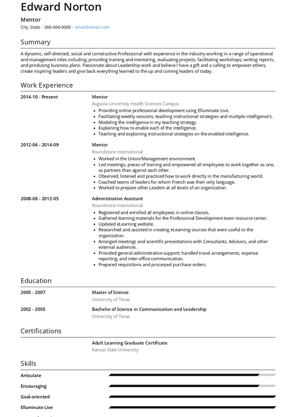 Mentor Resume Samples and Templates | VisualCV