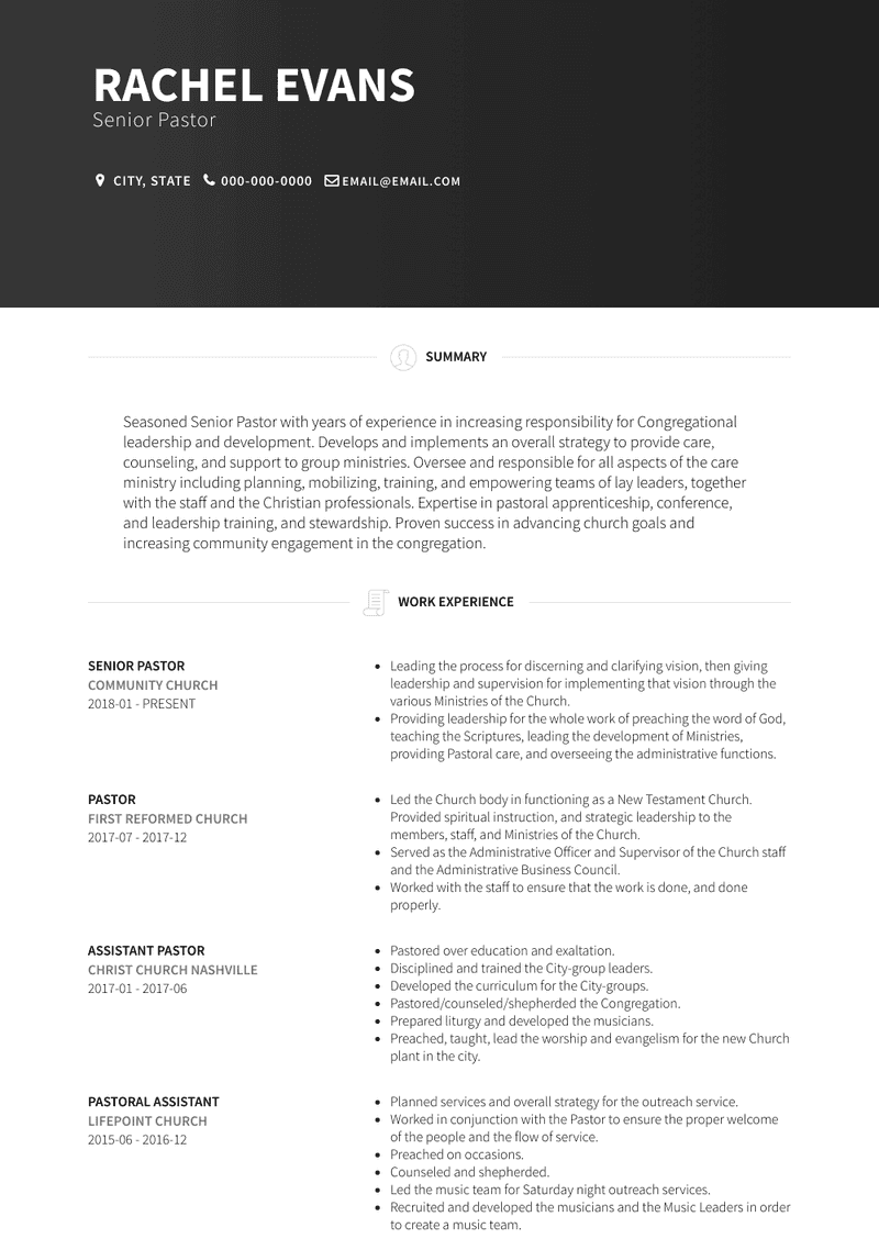 Lead Pastor Resume Samples and Templates VisualCV