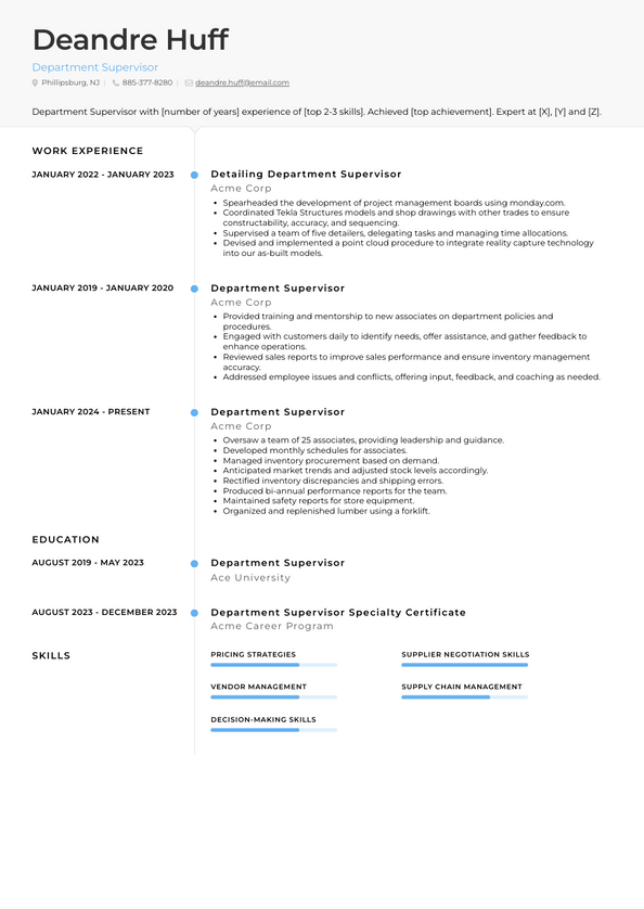 Department Supervisor Resume Examples and Templates