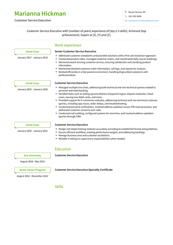 customer service executive resume samples