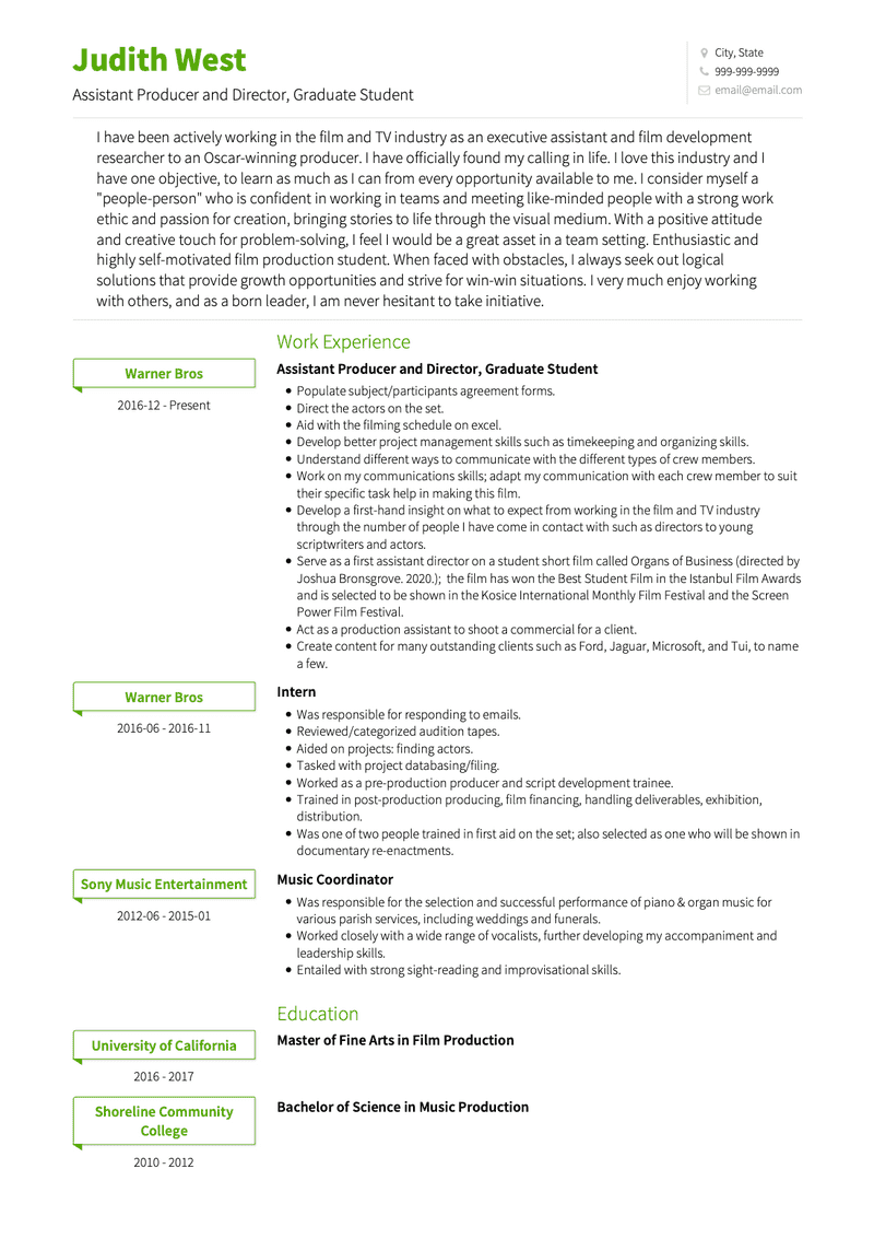 Graduate Student CV Example and Template