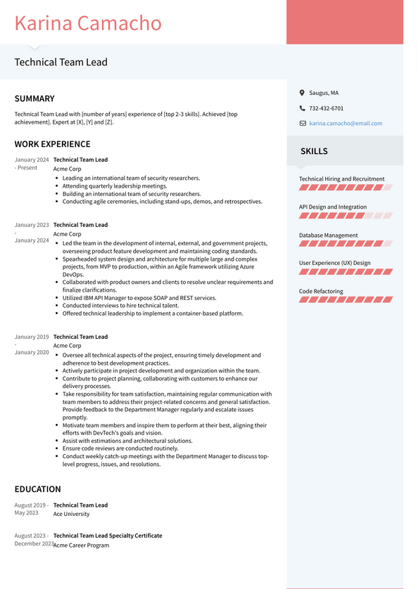 Technical Team Lead Resume Examples and Templates