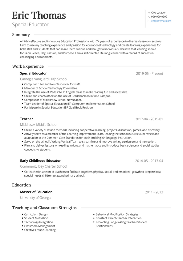 Educator CV Examples & Templates | VisualCV