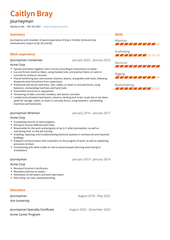 3+ Journeyman Resume Examples and Templates