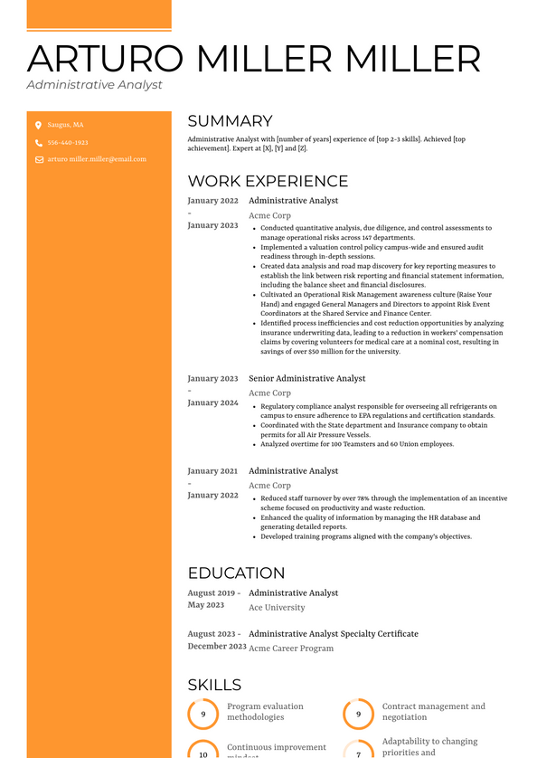 Administrative Analyst Resume Examples and Templates