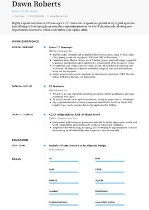 sample resume for experienced ui developer free download