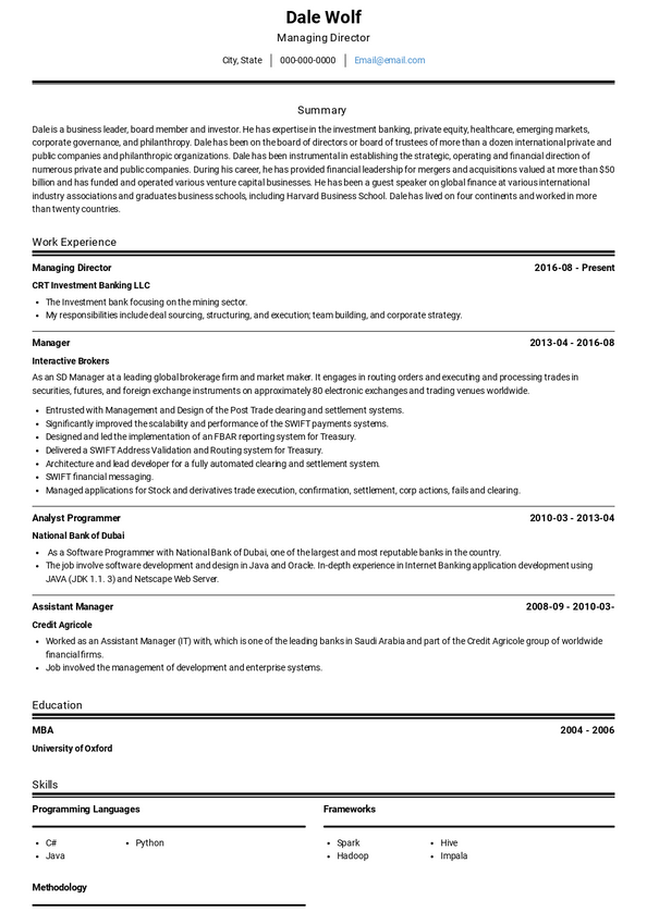 Investment Banking Resume Samples [+ Top 10 Skills] | VisualCV