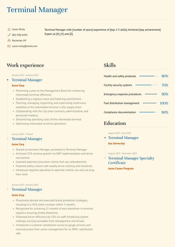 Terminal Manager Resume Examples and Templates