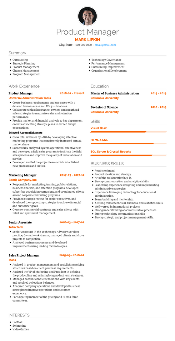 Professional Resume Template and Example - Vida by VisualCV	