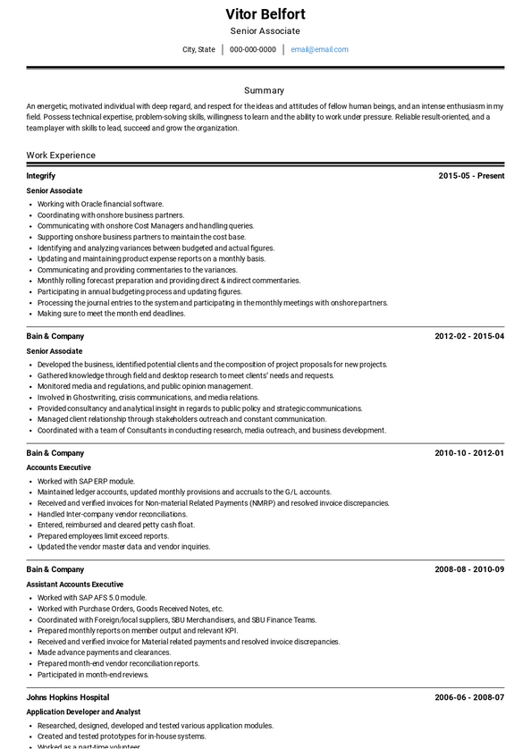 Senior Associate Resume Samples and Templates | VisualCV