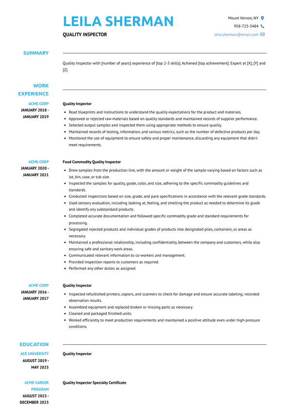 Quality Inspector Resume Examples and Templates