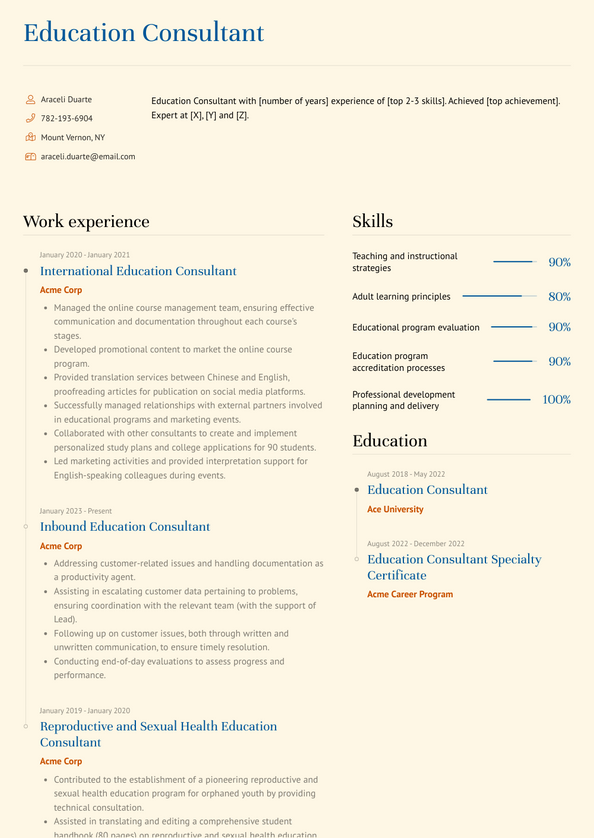 Education Consultant Resume Examples and Templates
