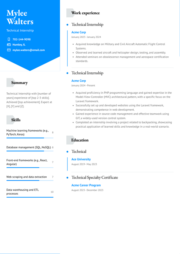 Technical Internship Resume Examples and Templates