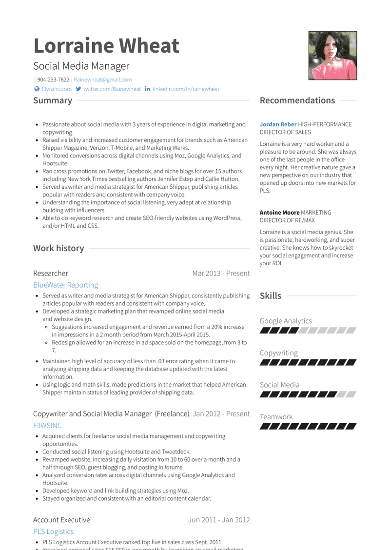Social Media Manager Resume Samples And Templates Visualcv