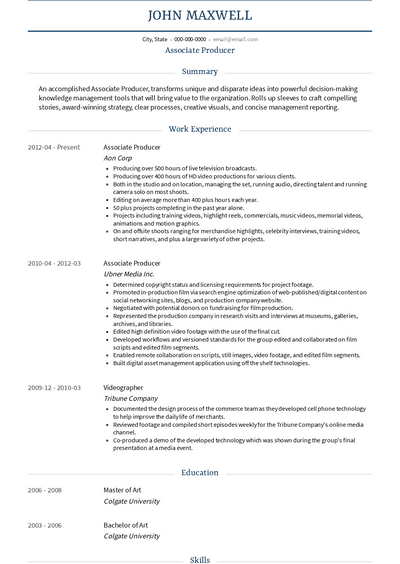 Executive Producer Resume Samples and Templates | VisualCV