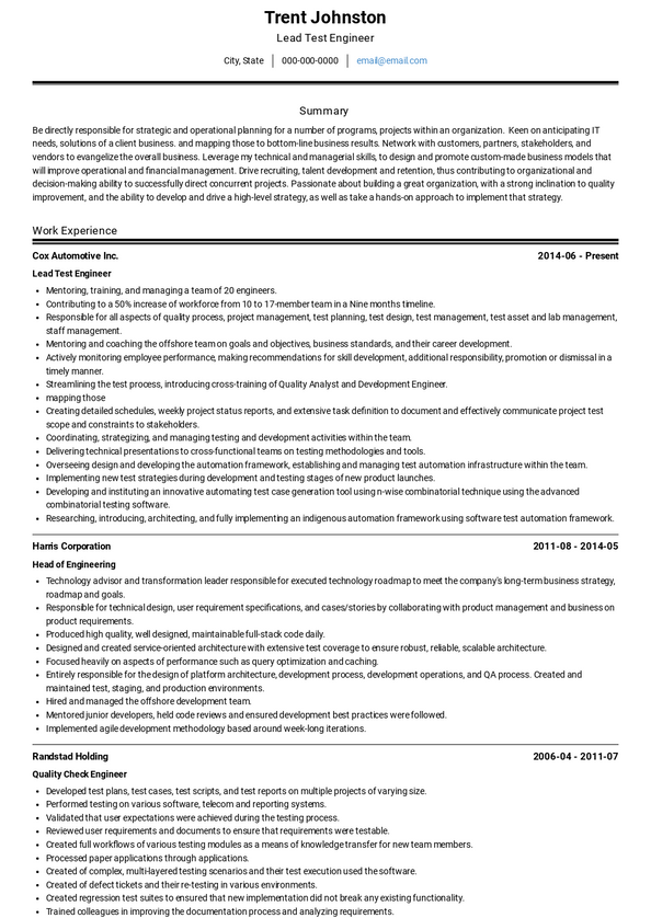 Test Engineer Resume Samples and Templates | VisualCV