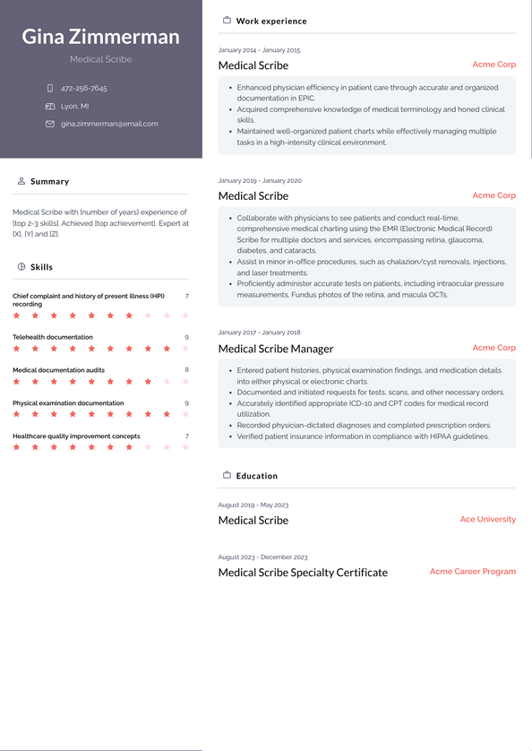 Medical Scribe Resume Examples and Templates