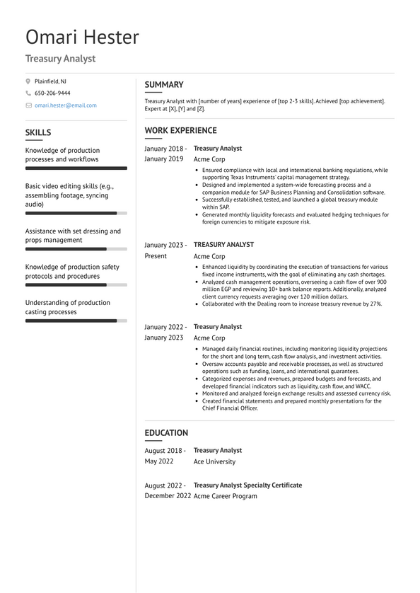 3+ Treasury Analyst Resume Examples and Templates