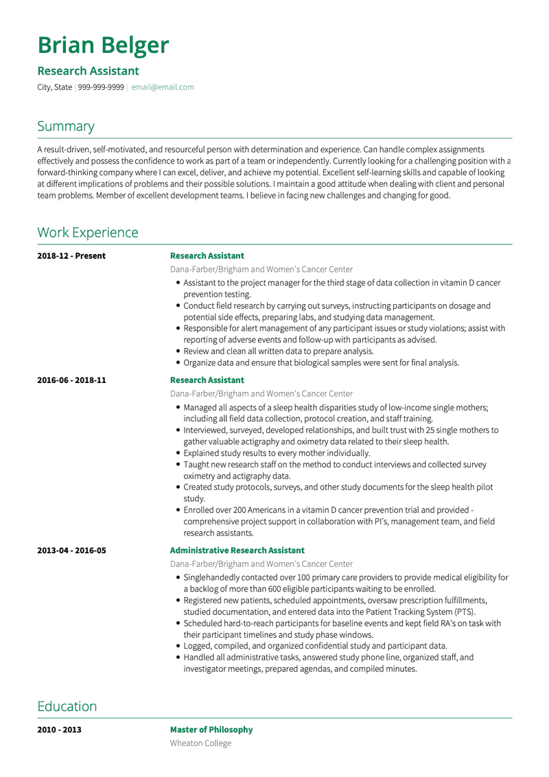 Research Assistant CV Example and Template