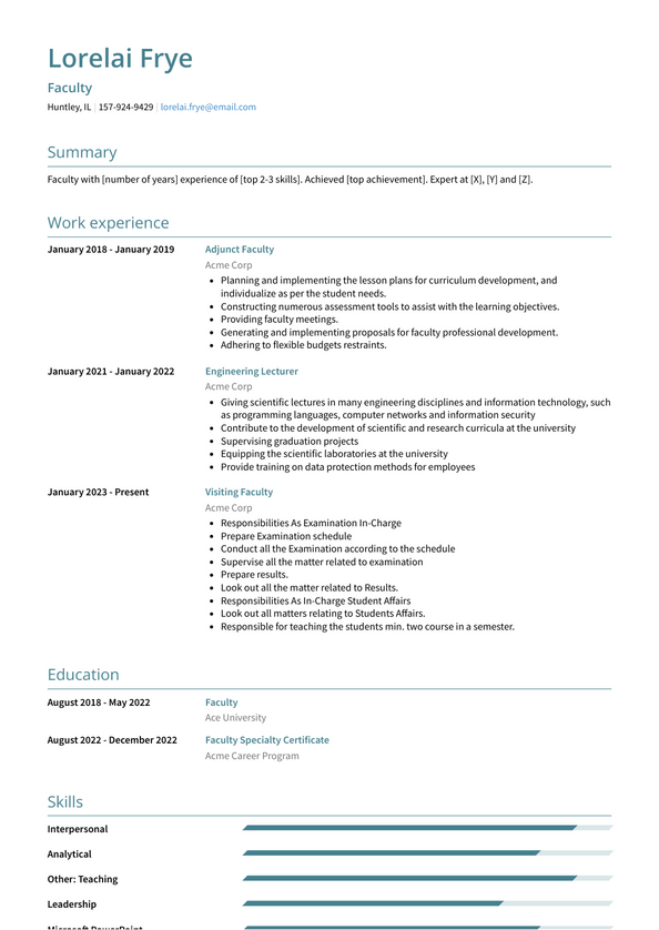 Faculty Resume Examples and Templates