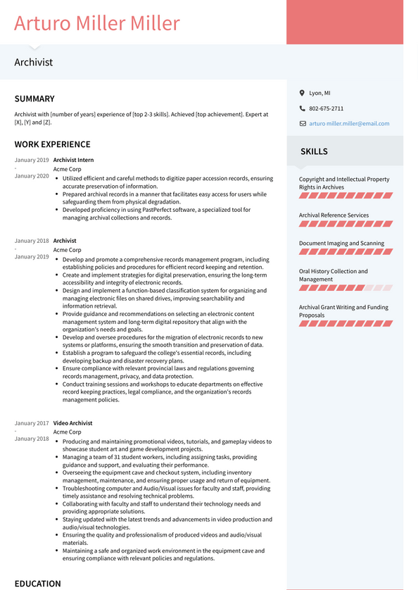 Archivist Resume Examples and Templates