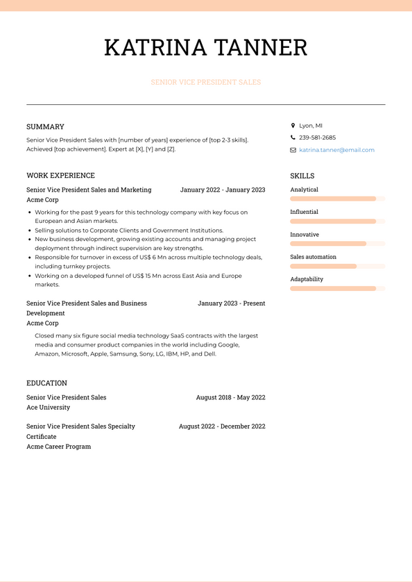 Senior Vice President Sales Resume Examples and Templates