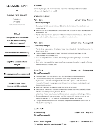 Clinical Psychologist Resume Examples and Templates