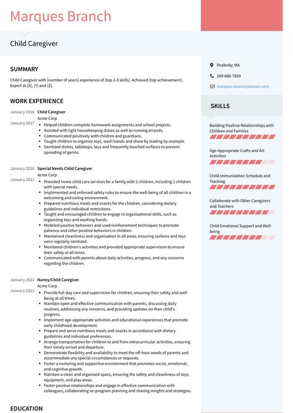 Child Caregiver Resume Examples and Templates