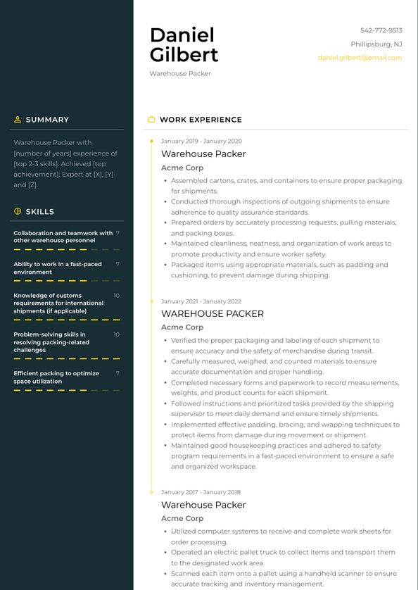 Warehouse Packer Resume Examples and Templates