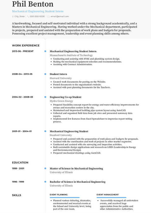 Mechanical Engineering Internship Resume Examples and Templates