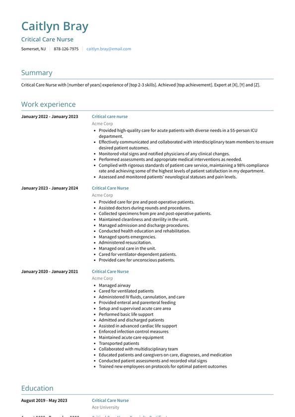 Critical Care Nurse Resume Examples and Templates